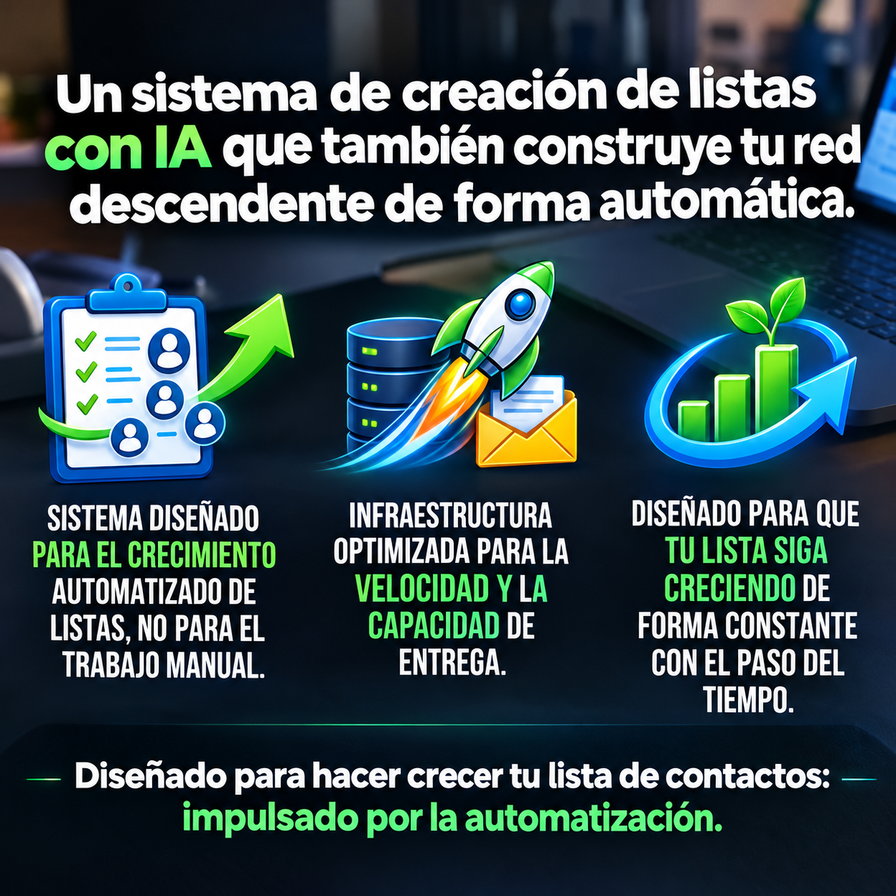 Sistema de creación de listas con IA: crecimiento automatizado, infraestructura de entrega y crecimiento constante de contactos